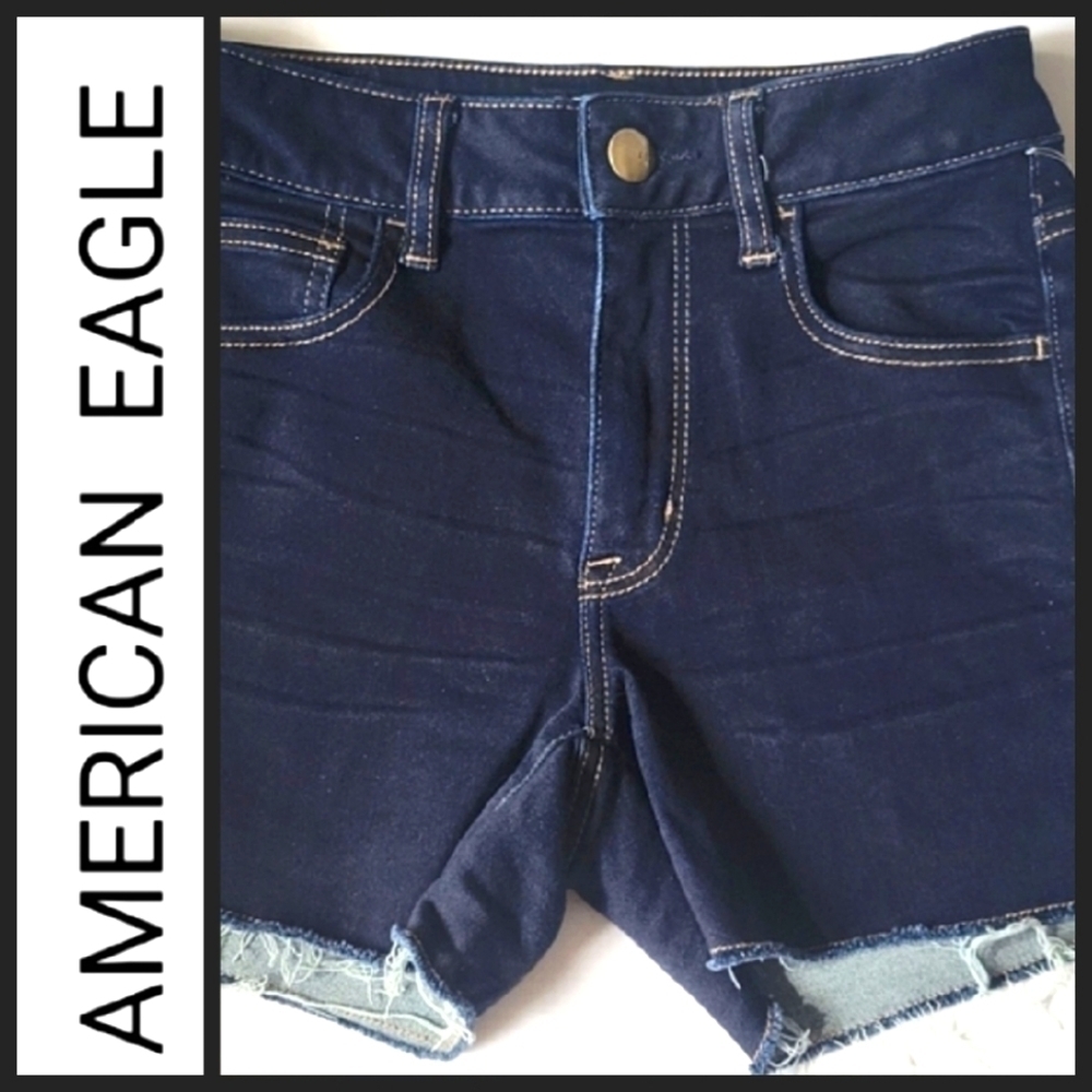 AMERICAN EAGLE High-Rise Shortie Denim Jean Shorts.